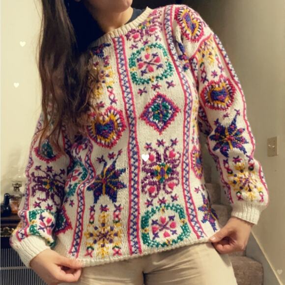 Vintage Sweaters - 80s grannycore hand knit sweater